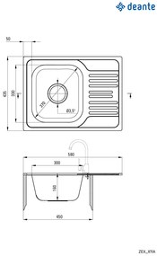 Deante Xylo, nerezový drez na dosku 1-komorový Z/KO 580x435x160 3,5" + sifón, vzor dekor, ZEX_311A