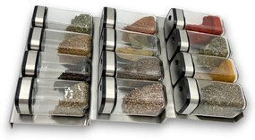 usporadejto.cz Súprava 16ks koreničiek INOX 100ml + 4ks nerezový organizér na koreničky VASKY - NEREZ (nízky) + súprava 24ks štítkov