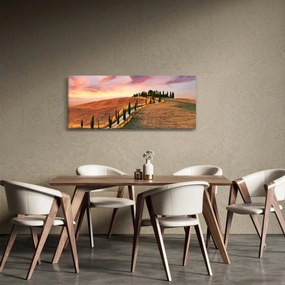 Obraz - Dom na kopci, Toskánsko, Taliansko (120x50 cm)