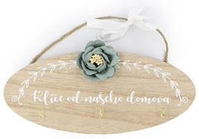 Nekupto Dřevěná cedulka s háčky na klíče