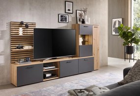 Obývacia  stena Heathrow, dub artisan/antracit, s osvetlením