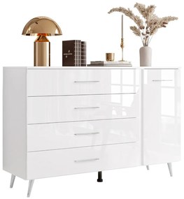 KOMODA MARION III BIELA VYSOKÝ LESK LED + STRIEBORNÉ NOŽIČKY