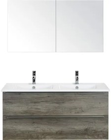 Kúpeľňový nábytkový set Pulse 120 cm s keramickým dvojitým umývadlom dub Nebraska a zrkadlovou skrinkou 84726024