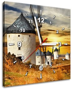 Gario Obraz s hodinami Veterné mlyny v Španielsku Rozmery: 30 x 30 cm