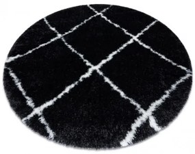 Koberec FLUFFY kruh shaggy kratka, trellis - antracit / biely
