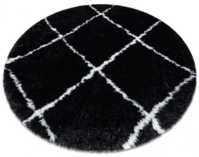Koberec FLUFFY kruh shaggy kratka, trellis - antracit / biely