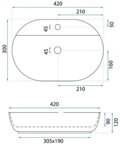 REA-U6617 - Umývadlo na dosku AURA 30x42 cm keramika/lesklá biela