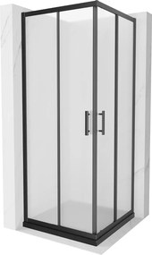 Mexen Rio, štvorcový sprchovací kút s posuvnými dverami 70(dvere) x 70(dvere) x 190 cm, 6mm sklo námraza, čierny profil + čierna sprchová vanička SLIM, 860-070-070-70-30-4070B