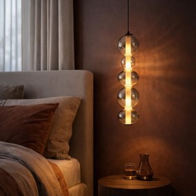 Art Deco závesná lampa čierna s dymovým a čírym sklom 5-svetiel Vrátane LED - Lizzy