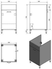 Aqualine Aqualine, Skrinka pod výlevku 43x70x47,8cm, biela, 57034