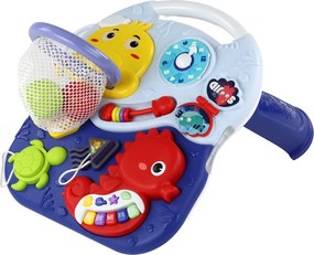 LEAN Toys Učebný stôl 2v1 Morské zvieratá Piano Clock Basket Balls