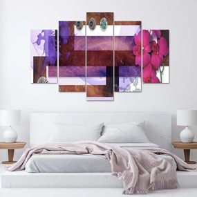 Obraz na plátně pětidílný Abstraktní orchidej fialová - 200x100 cm