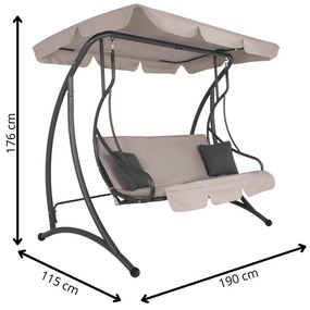 SPRINGOS 3-miestna záhradná hojdačka s nastaviteľnou strieškou, matracom a vankúšmi, béžová GS0031