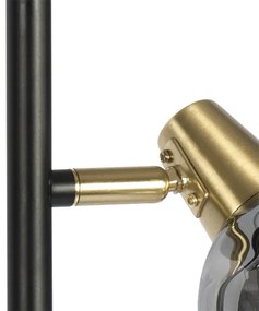 Stojaca lampa v štýle Art Deco čierna a zlatá s dymovým sklom 3-svetlo - Vidro