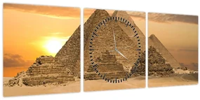 Obraz - Pyramídy (s hodinami) (90x30 cm)