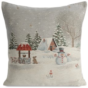 VIANOČNÁ GOBELÍNOVÁ DEKORAČNÁ OBLIEČKA NA VANKÚŠ VILLAGE1 45X45 CM VZOROVANÁ