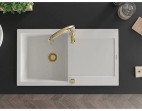 Mexen Leo, 1-komorový granitový drez 900x500x190 mm a drezová batéria Savita, biela, 6501-20-672601-50