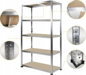 Regál 200x90x40 cm zinkovaný  5-policový, nosnosť 875 kg