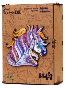 007076 3D drevené puzzle handmade - Jednorožec A4