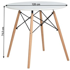 Okrúhly jedálenský stôl Demin 120x74,5 cm - biela matná / buk