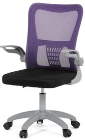 Kancelářská židle, fialová síťovina, šedý plast, kolečka na tvrdé podlahy