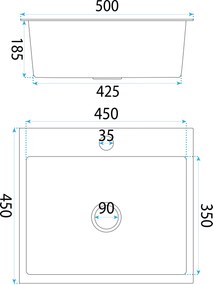 Rea Leo, 1-komorový oceľový drez 500x450x185 mm, čierna matná, ZLE-06005