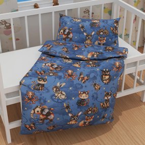 Biante Detské bavlnené posteľné obliečky do postieľky Sandra SA-581 Zvieratká vynálezcovia na modrom Do postieľky 100x135 a 40x60 cm