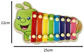 KIK Farebný drevený cimbal pre deti húsenica