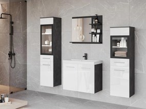 Kúpeľňový nábytok Apogon I, Farby: matera / biely lesk, Sifón: bez sifónu, Osvetlenie: osvetlenie LED biele, Umývadlová batéria: nie