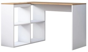 Rohový psací stůl Mario 120 cm s úložným regálem dub přírodní/bílý