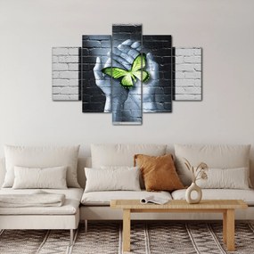 Obraz - Zelený motýľ v stene (150x105 cm)