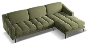 Zelená zamatová rohová pohovka (pravý roh) Nalu – Makamii