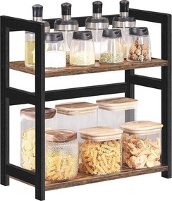 Stolný organizér, 2-úrovňový stojan na korenie, rustikálny hnedý a čierny