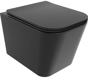 Mexen Teo závesné wc Rimless s toaletným Slim sedátkom z duroplastu, čierna matná - 30850685