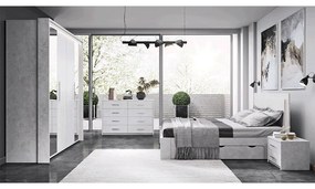 Kondela Spálňová zostava (posteľ+2x nočný stolík+skriňa), sivý betón, ALDEN