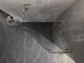 Mexen Lunar, L pravý výklopný päťuholníkový sprchový kút 90 x 90 cm, 8mm číre sklo, zlatý profil, 831L-090P-090L-50-00-P