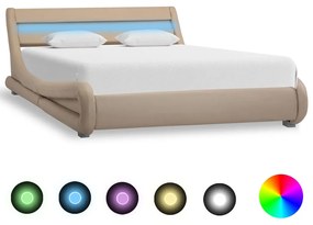 vidaXL Posteľný rám s LED, kapučínová farba, umelá koža 120x200 cm