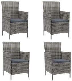 Záhradné stoličky so sedákmi 4 ks polyratanové sivé
