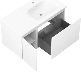 Mexen Orio, kúpeľňová skrinka 90 cm s pravým umývadlom Vela, 1S, 1D, biela matná, 91A13-09047-3-BBFF01-W23P01