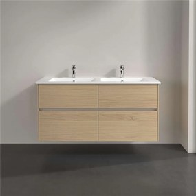 VILLEROY &amp; BOCH Collaro závesná skrinka pod dvojumývadlo, 4 zásuvky, s LED osvetlením, 1261 x 480 x 610 mm, Nordic Oak, C147B0VJ