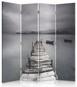 Ozdobný paraván, Most v šedé barvě - 145x170 cm, štvordielny, klasický paraván