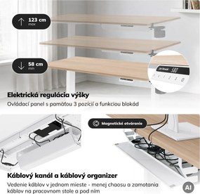 Elektrický stôl s nastaviteľnou výškou ergonomický biely/dub sonoma,1400x700 mm: ARIA