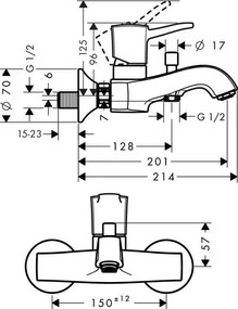 Hansgrohe Metropol Classic, nástenná páková vaňová batéria, chrómová, 31340000