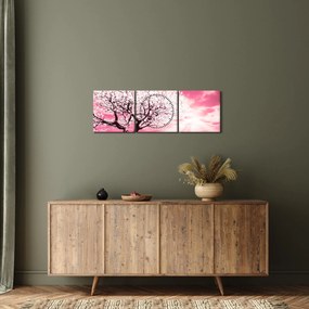 Ružový obraz stromu (s hodinami) (90x30 cm)