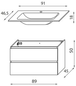 Kúpeľňová skrinka s umývadlom KENWOOD 91 cm biela