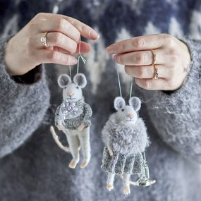 Bloomingville Plstená vianočná ozdoba Peo Grey Wool Myšiak