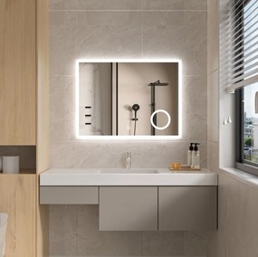 Erga Luna, LED zrkadlo 80x60cm s kozmetickým zrkadlom 3x zväčšenie, 2185 lm, 6500K, predné/zadné osvetlenie, ERG-V01-124-8060-00