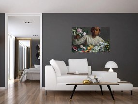 Obraz - Frédéric Bazille, Young Woman with Peonies, reprodukcia (90x60 cm)