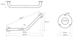 Sapho, Madlo 120° 400/400mm, biela, XH501W