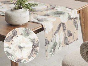 Biante Dekoračný behúň na stôl Porto PRT-012 Zeleno-biele kvety na béžovom 45x140 cm